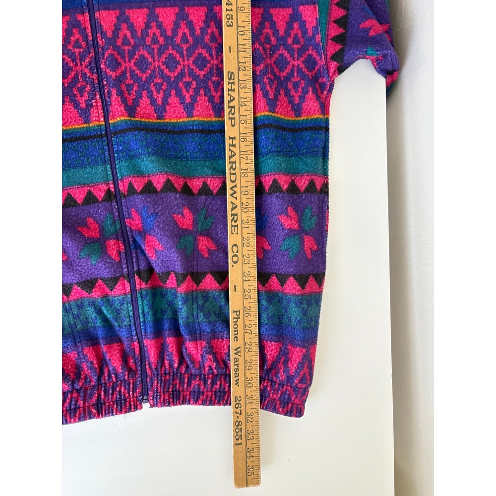 Vintage 90s Victoria Sport Fleece Jacket XL Purple Pink Geometric Gorpcore Cozy - Picture 10 of 11